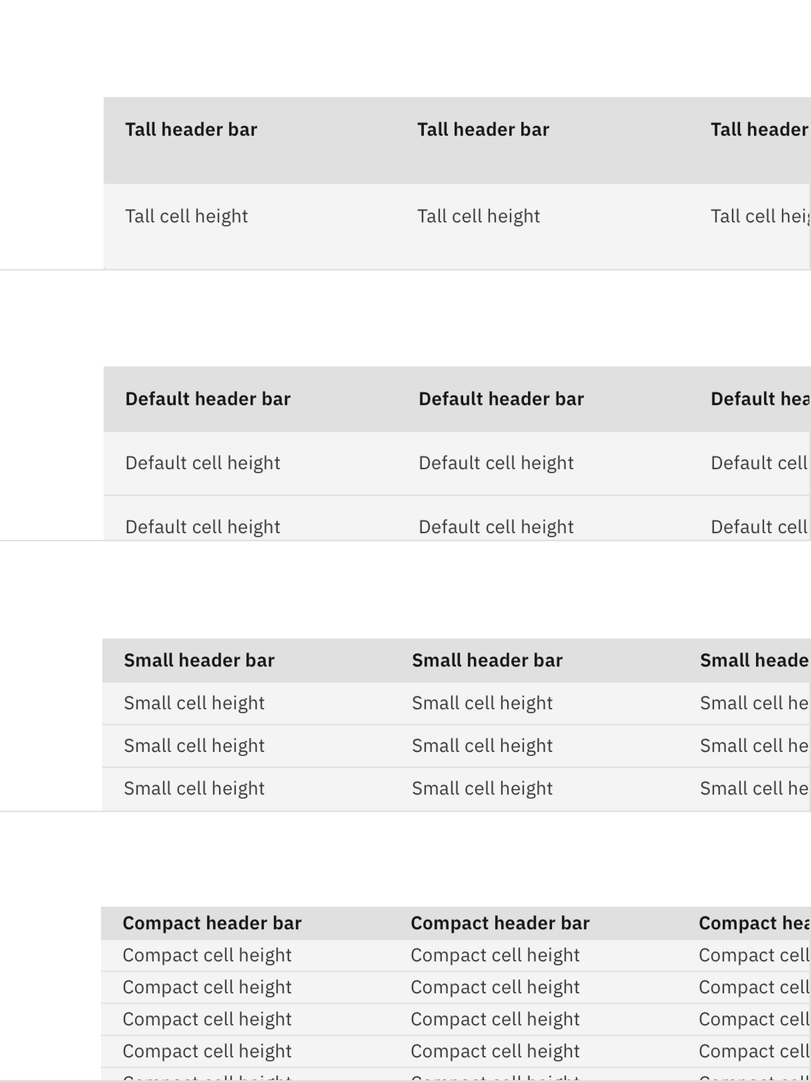 data table size